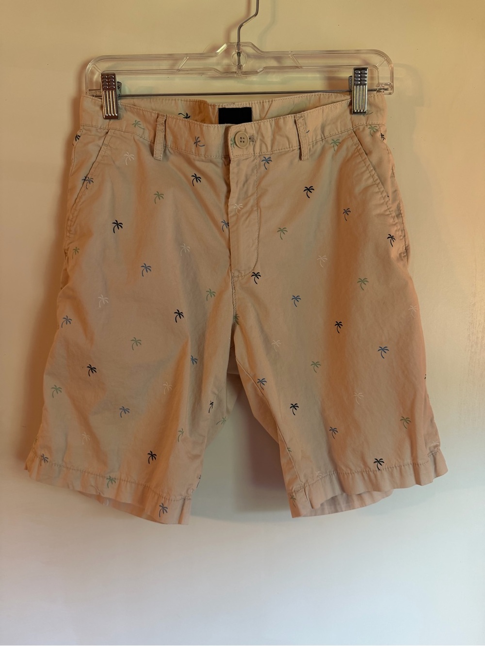 H&M Beige Men's Palm-Embroidered Flat Front Shorts